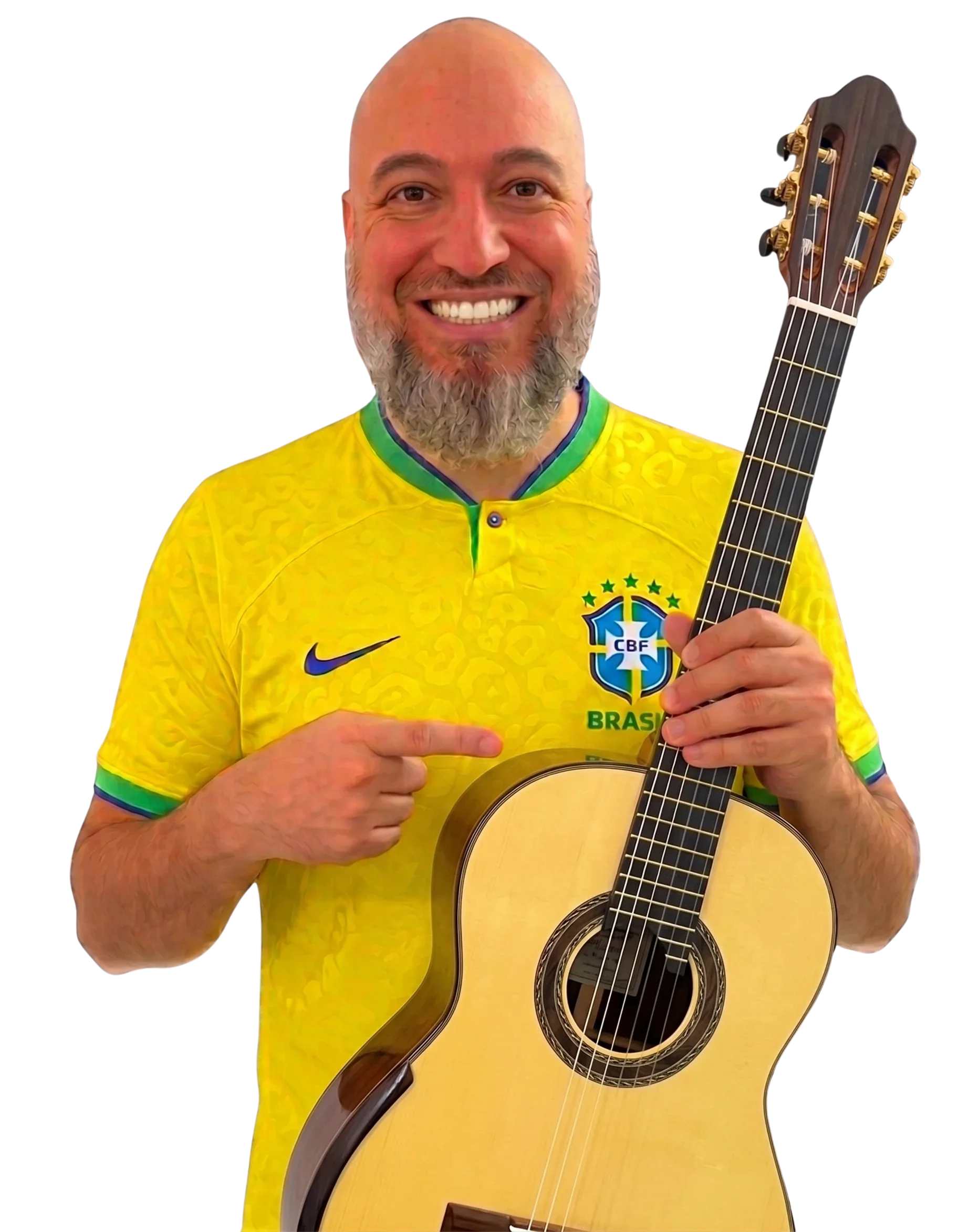 Rafael Ferrari com cavaquinho e camisa da seleção